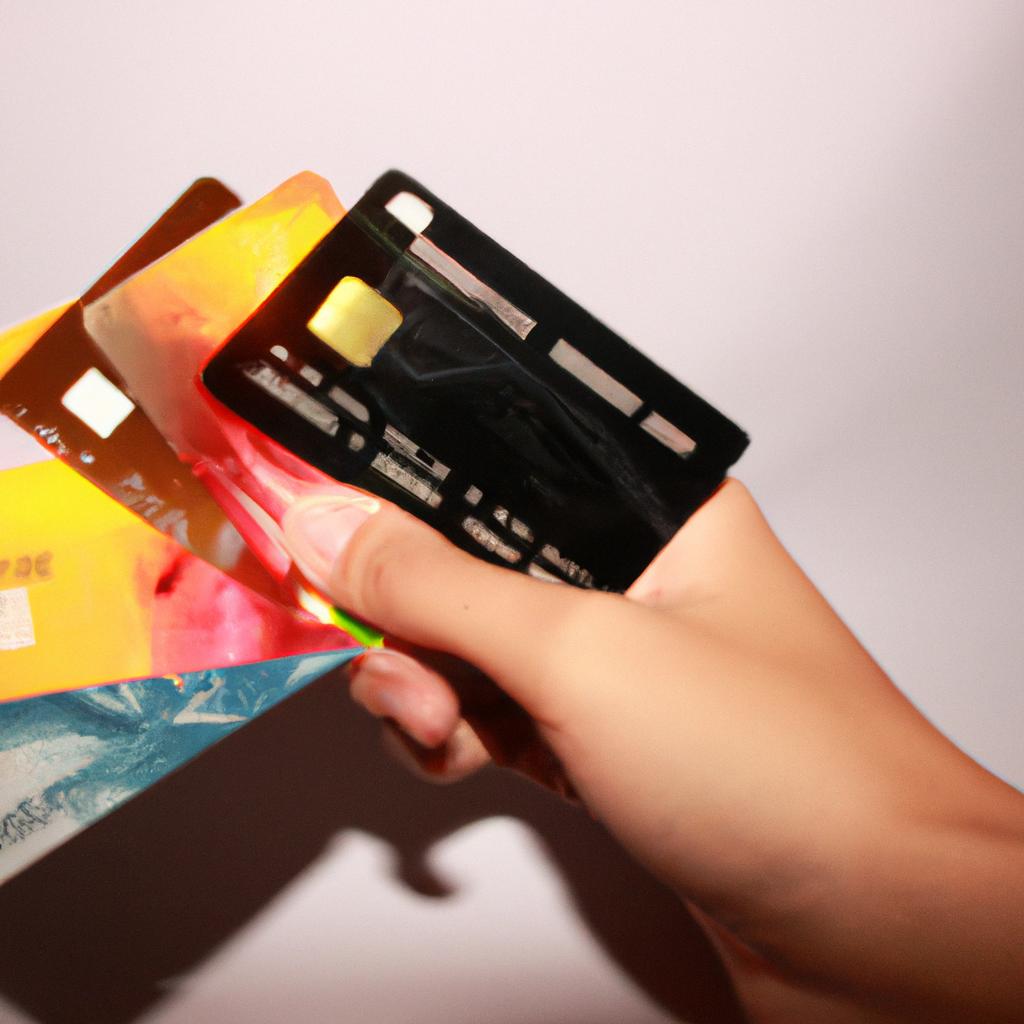 Person holding credit and debit cards