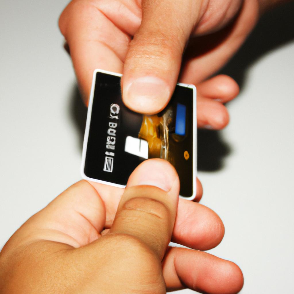 Person holding credit card, disputing