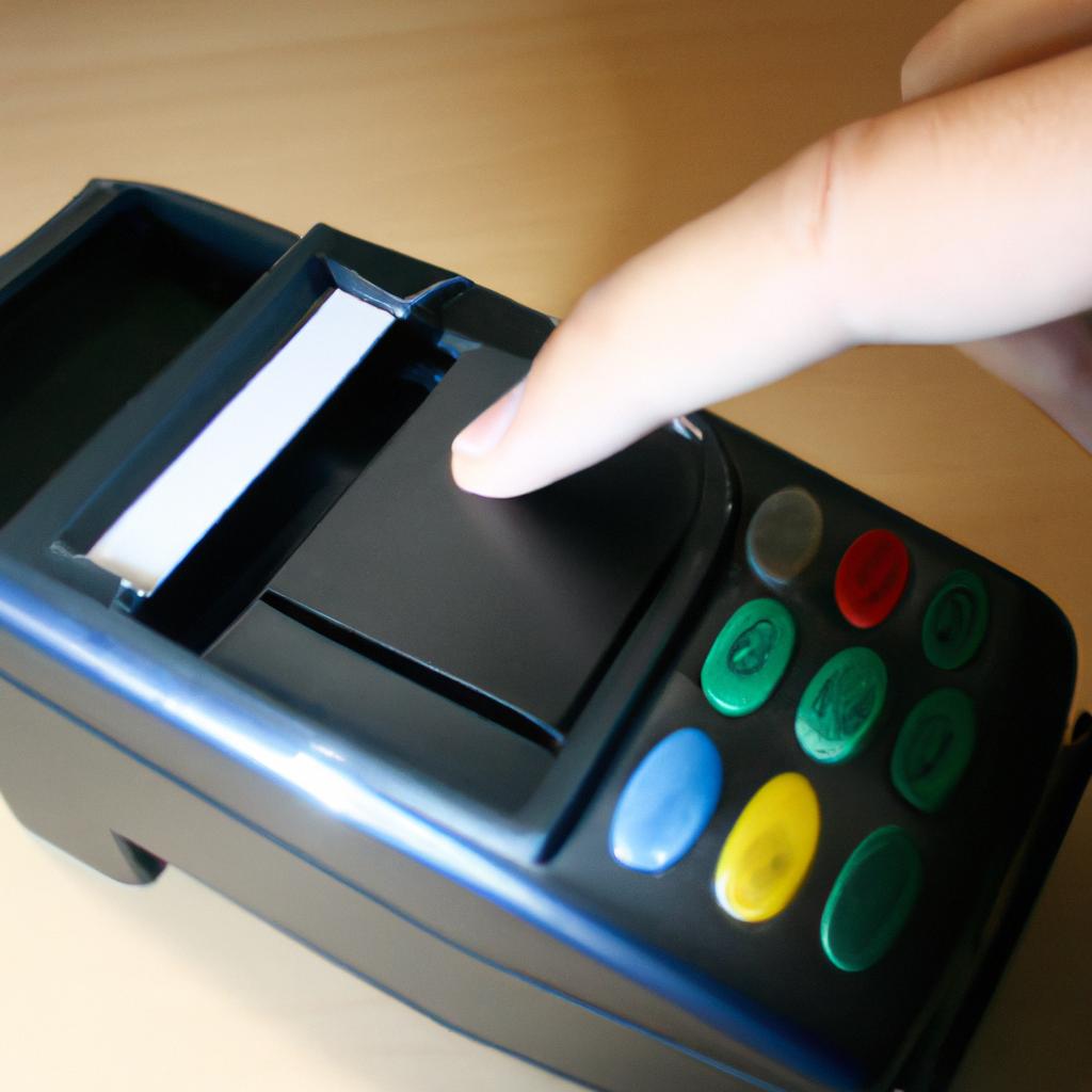 Person tapping card on payment terminal
