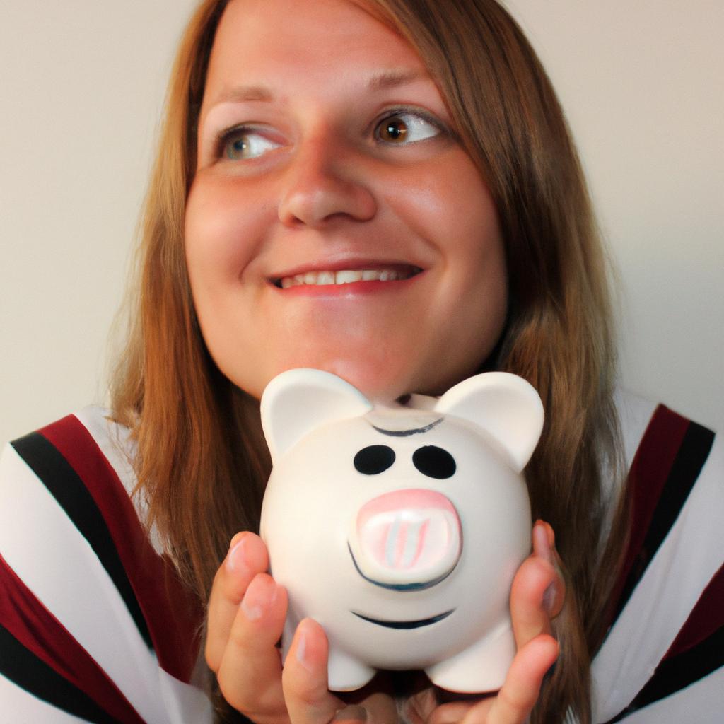 Person holding piggy bank smiling