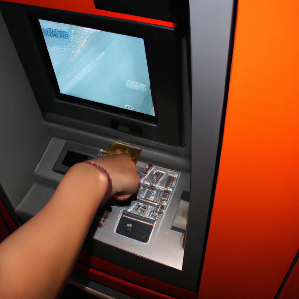 Person using ATM machine, withdrawing